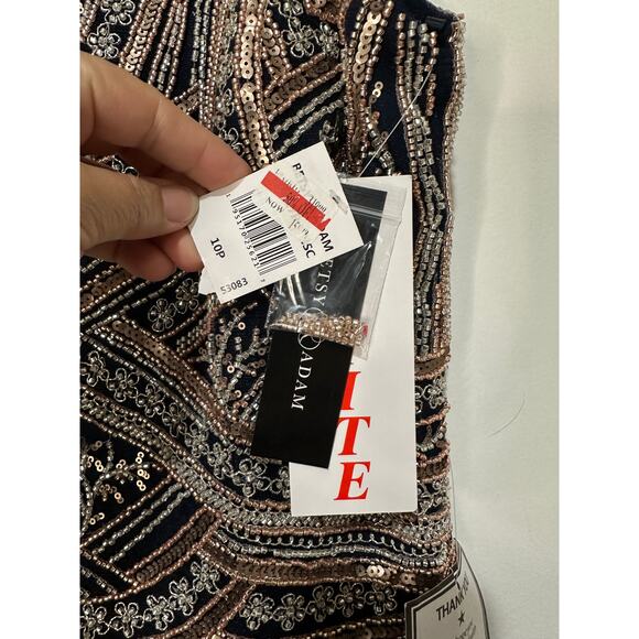 Betsy & Adam Women's Beaded Navy Gold Gown Size 10 Petite NWT Elegant Formal - Picture 9 of 16